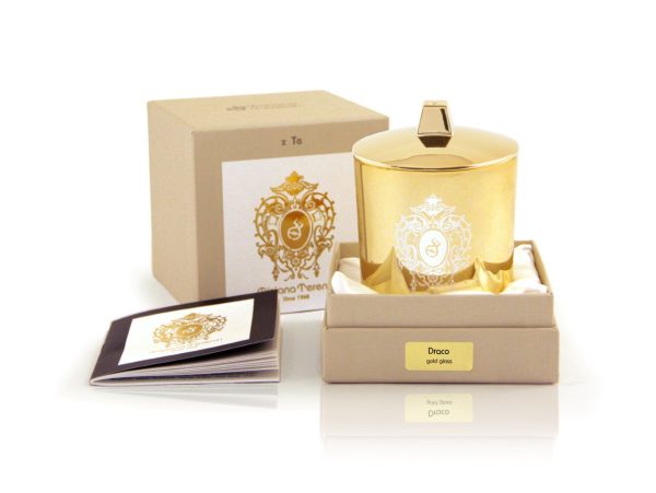 Gold Glass With Decoration, Wooden Wick, Metal Lid, - Draco